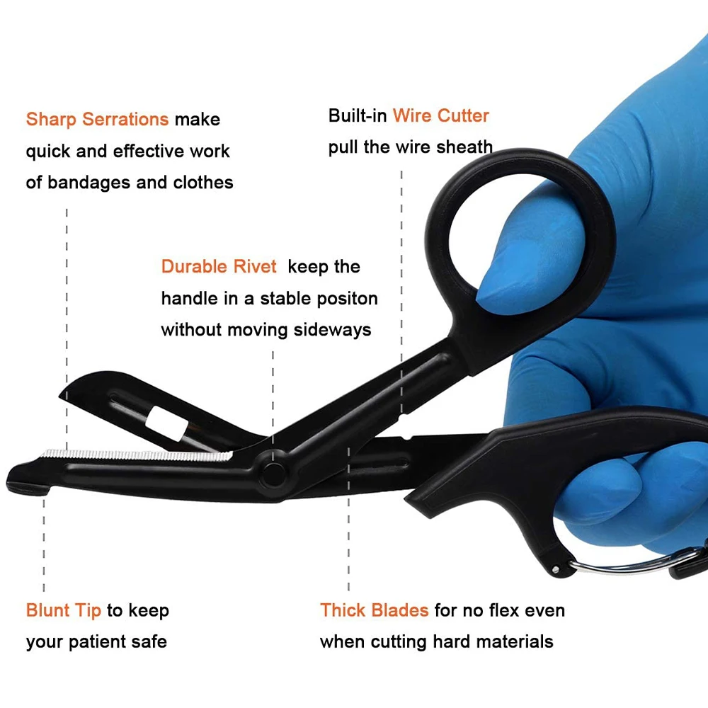 Medical Scissors - 緊急用応急処置ハサミ - IFAKキット、アウトドアサバイバル、救急隊員用、医療用ガーゼカッターとして多目的に使用できる。