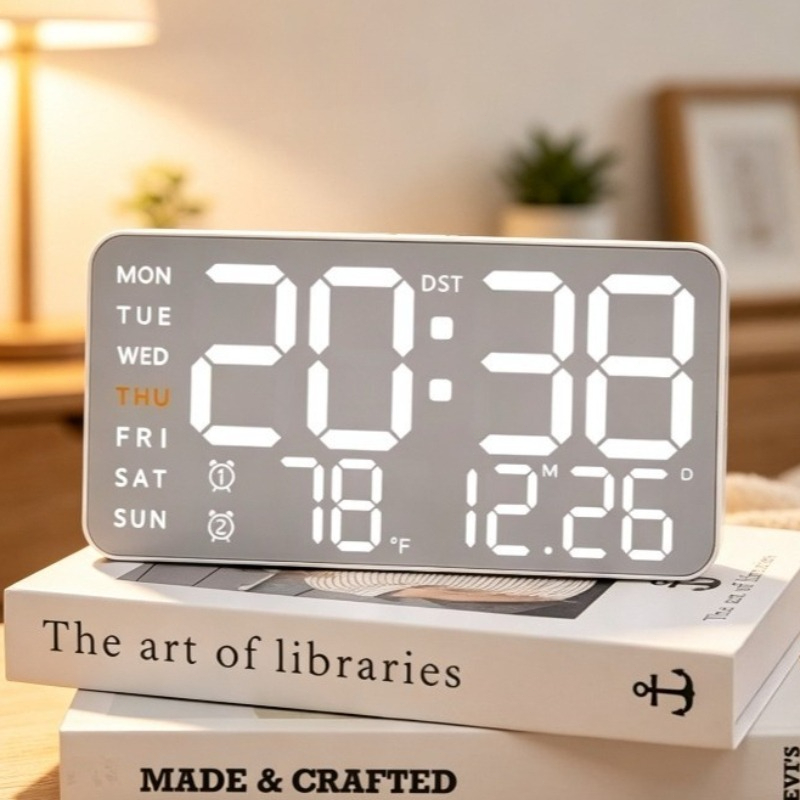 Thermometer Digital - 吊り下げ式室内温湿度計、多機能卓上アラーム時計、電子LED表示、12/24時間表示、室内装飾用。